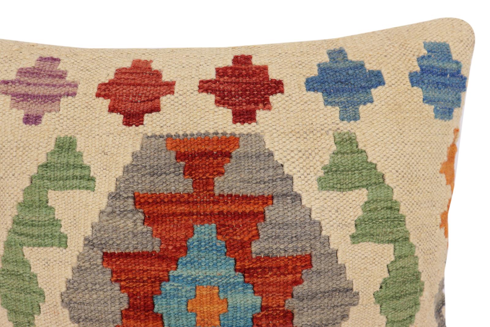 handmade Traditional Pillow Beige Gray Hand-Woven SQUARE 100% WOOL  Hand woven turkish pillow  2 x 2