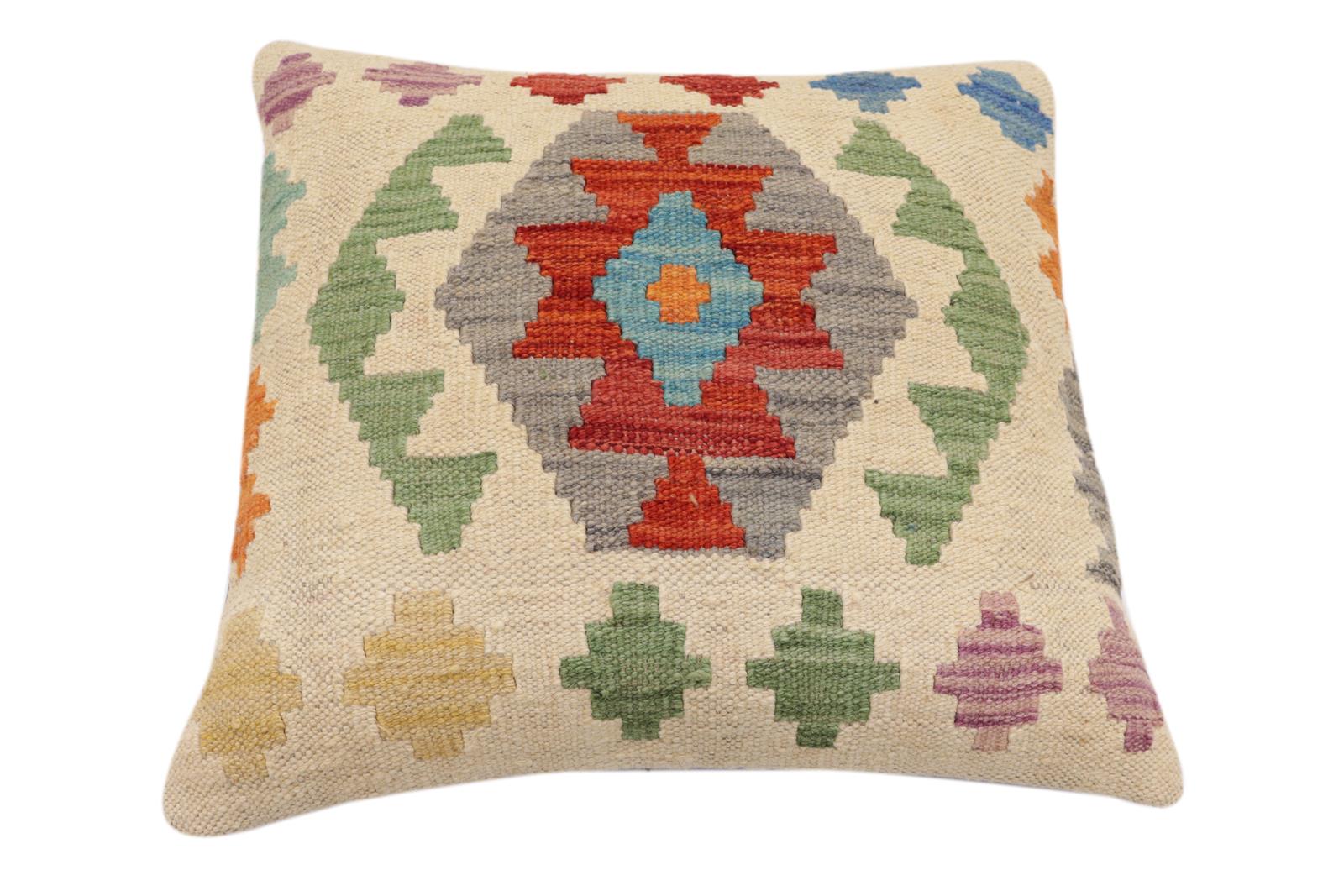 handmade Traditional Pillow Beige Gray Hand-Woven SQUARE 100% WOOL  Hand woven turkish pillow  2 x 2