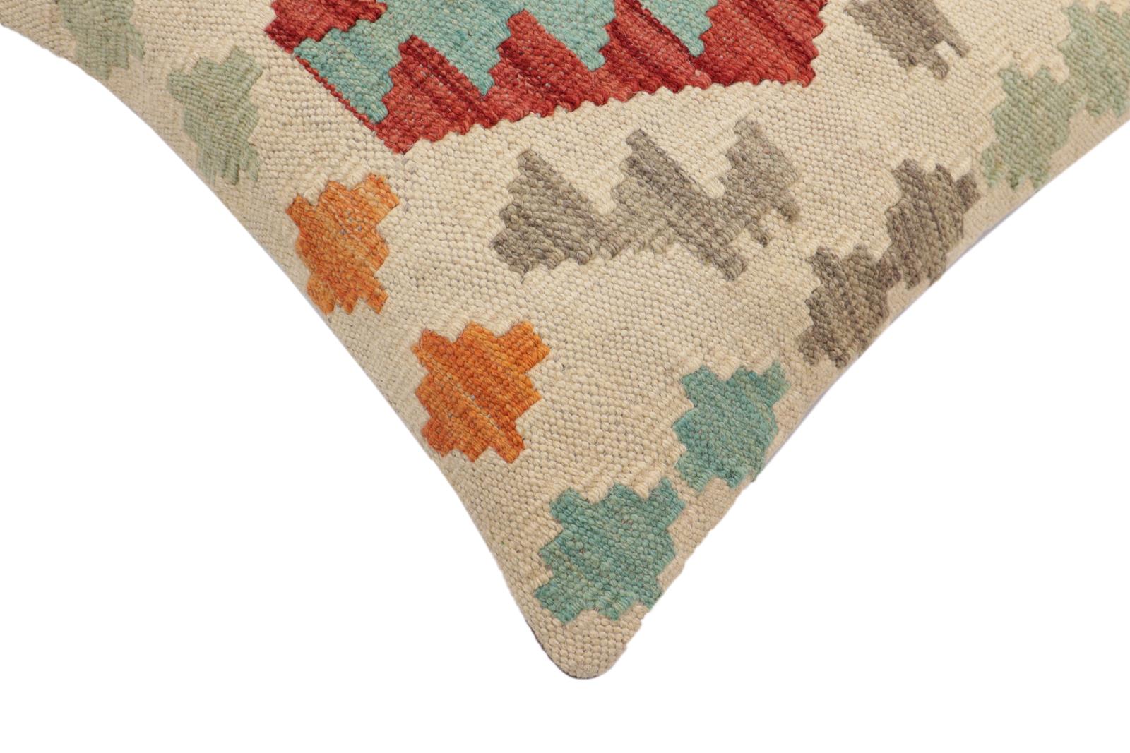 handmade Traditional Pillow Beige Red Hand-Woven SQUARE 100% WOOL Hand woven turkish pillow2' x 2'