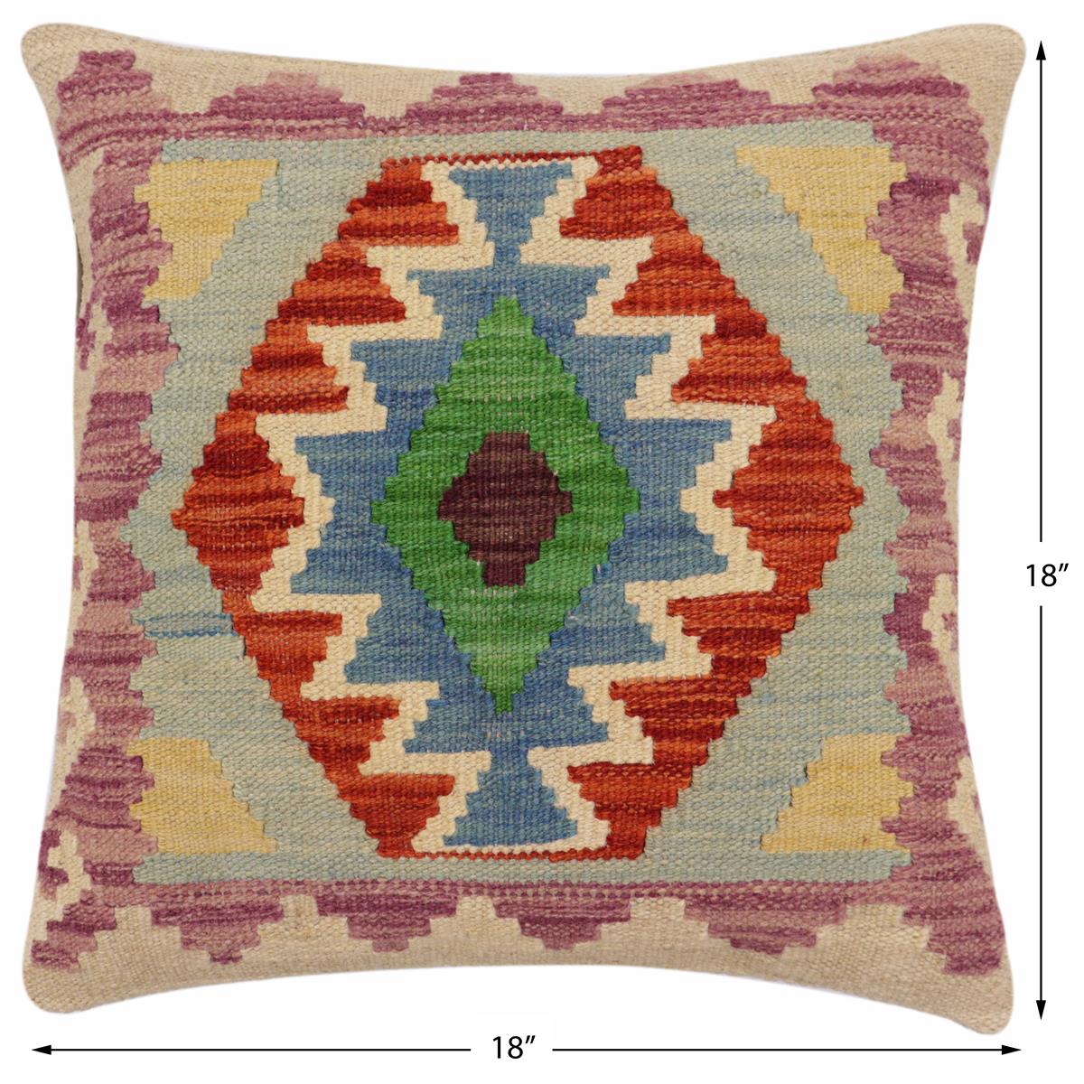 handmade Traditional Pillow Rust Blue Hand-Woven SQUARE 100% WOOL Hand woven turkish pillow2' x 2'