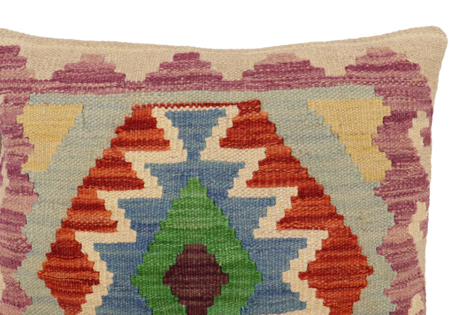 handmade Traditional Pillow Rust Blue Hand-Woven SQUARE 100% WOOL Hand woven turkish pillow2' x 2'