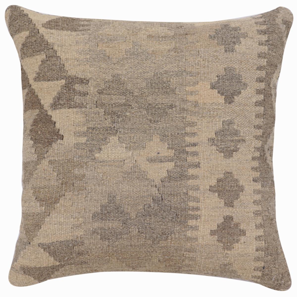 handmade Traditional Pillow Beige Gray Hand-Woven SQUARE 100% WOOL Hand woven turkish pillow2' x 2'
