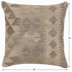 handmade Traditional Pillow Beige Gray Hand-Woven SQUARE 100% WOOL Hand woven turkish pillow2' x 2'