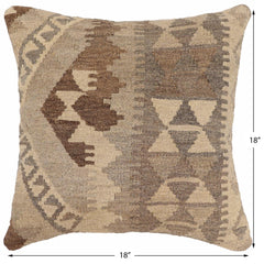 handmade Traditional Pillow Beige Brown Hand-Woven SQUARE 100% WOOL Hand woven turkish pillow2' x 2'