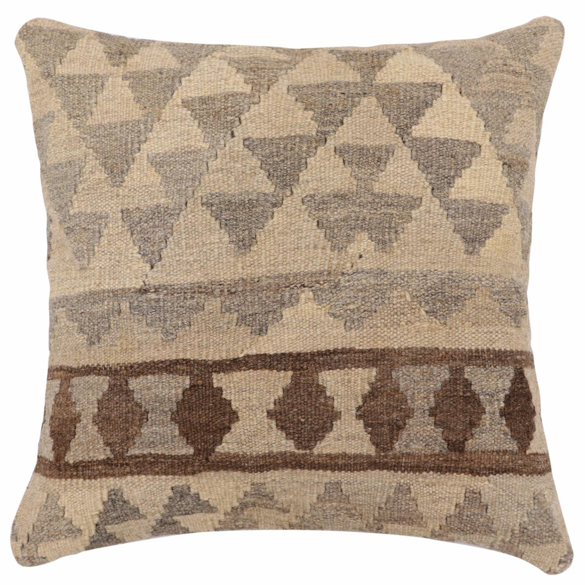 handmade Traditional Pillow Beige Gray Hand-Woven SQUARE 100% WOOL Hand woven turkish pillow2' x 2'
