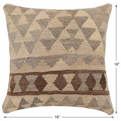 handmade Traditional Pillow Beige Gray Hand-Woven SQUARE 100% WOOL Hand woven turkish pillow2' x 2'