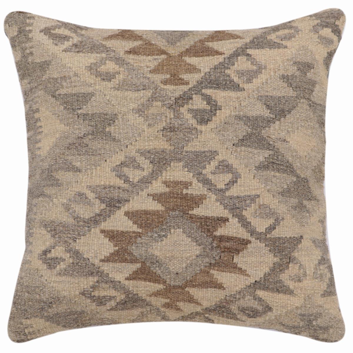 handmade Traditional Pillow Beige Gray Hand-Woven SQUARE 100% WOOL Hand woven turkish pillow2' x 2'