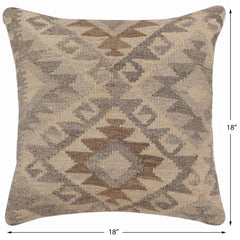 handmade Traditional Pillow Beige Gray Hand-Woven SQUARE 100% WOOL Hand woven turkish pillow2' x 2'