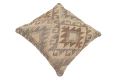 handmade Traditional Pillow Beige Gray Hand-Woven SQUARE 100% WOOL Hand woven turkish pillow2' x 2'