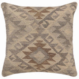 handmade Traditional Pillow Beige Gray Hand-Woven SQUARE 100% WOOL Hand woven turkish pillow2' x 2'