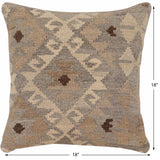 handmade Traditional Pillow Beige Gray Hand-Woven SQUARE 100% WOOL Hand woven turkish pillow2' x 2'