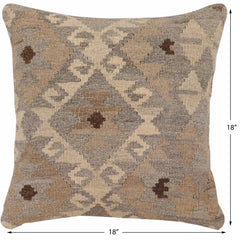 handmade Traditional Pillow Beige Gray Hand-Woven SQUARE 100% WOOL Hand woven turkish pillow2' x 2'