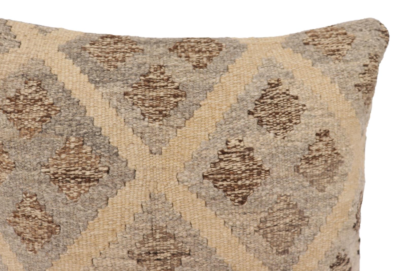 handmade Traditional Pillow Beige Gray Hand-Woven SQUARE 100% WOOL Hand woven turkish pillow2' x 2'