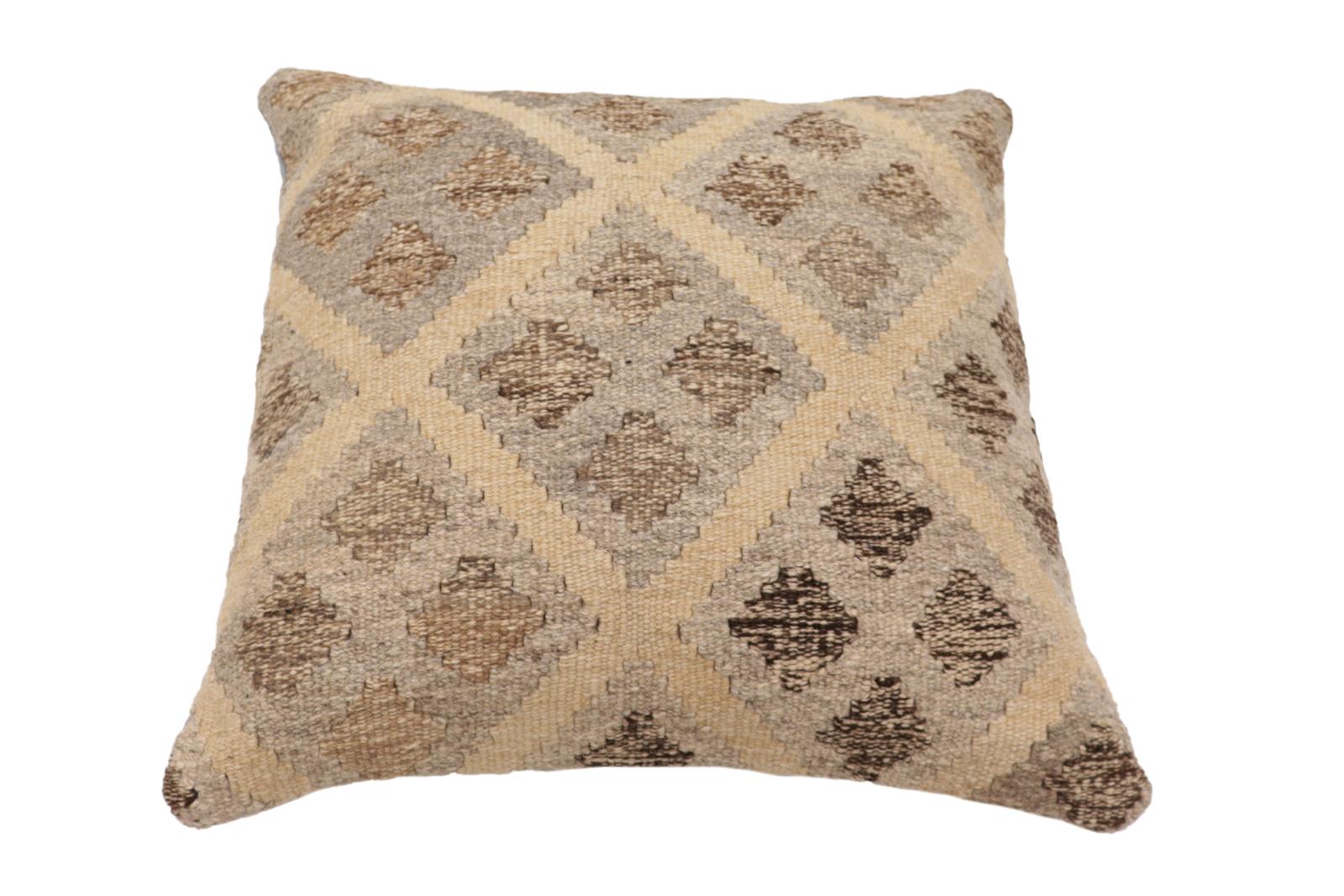 handmade Traditional Pillow Beige Gray Hand-Woven SQUARE 100% WOOL Hand woven turkish pillow2' x 2'