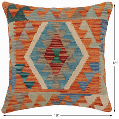 handmade Traditional Pillow Rust Blue Hand-Woven SQUARE 100% WOOL Hand woven turkish pillow2' x 2'