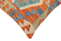 handmade Traditional Pillow Rust Blue Hand-Woven SQUARE 100% WOOL Hand woven turkish pillow2' x 2'
