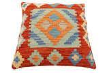 handmade Traditional Pillow Rust Blue Hand-Woven SQUARE 100% WOOL Hand woven turkish pillow2' x 2'
