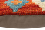 handmade Traditional Pillow Rust Blue Hand-Woven SQUARE 100% WOOL Hand woven turkish pillow2' x 2'