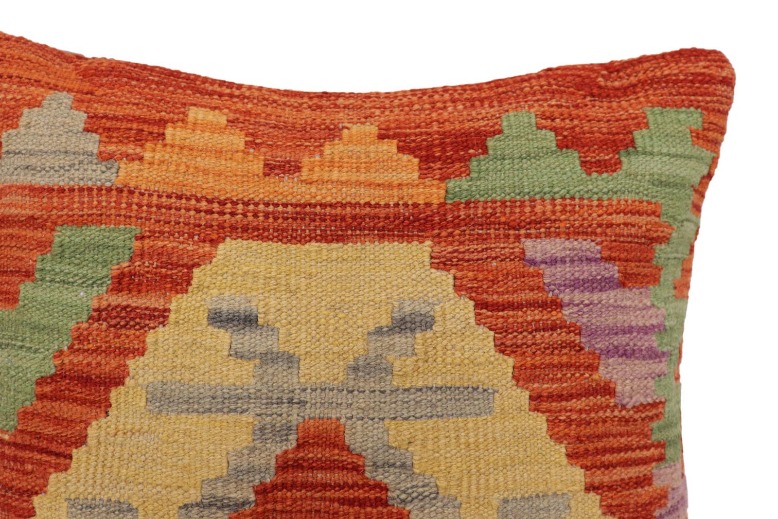 handmade Traditional Pillow Rust Blue Hand-Woven SQUARE 100% WOOL Hand woven turkish pillow2' x 2'