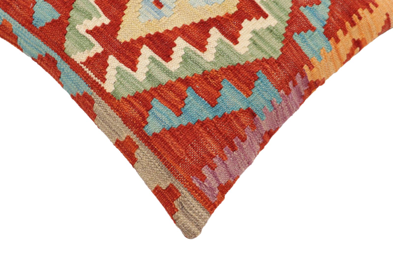 handmade Traditional Pillow Rust Blue Hand-Woven SQUARE 100% WOOL Hand woven turkish pillow2' x 2'