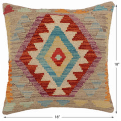 handmade Traditional Pillow Rust Blue Hand-Woven SQUARE 100% WOOL Hand woven turkish pillow2' x 2'