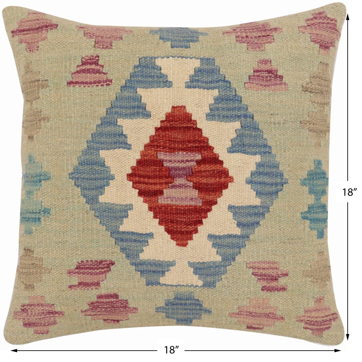 handmade Traditional Pillow Red Blue Hand-Woven SQUARE 100% WOOL Hand woven turkish pillow2' x 2'