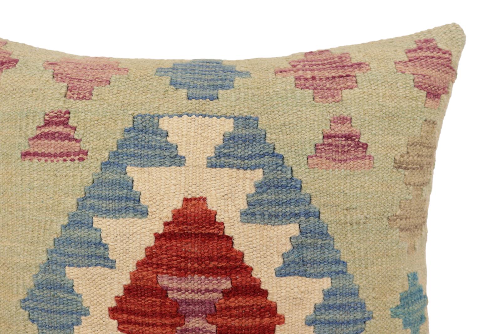 handmade Traditional Pillow Red Blue Hand-Woven SQUARE 100% WOOL Hand woven turkish pillow2' x 2'