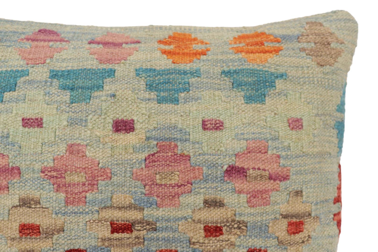 handmade Traditional Pillow Blue Red Hand-Woven SQUARE 100% WOOL Hand woven turkish pillow2' x 2'