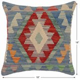 handmade Traditional Pillow Blue Red Hand-Woven SQUARE 100% WOOL Hand woven turkish pillow2' x 2'