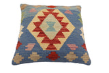 handmade Traditional Pillow Blue Red Hand-Woven SQUARE 100% WOOL Hand woven turkish pillow2' x 2'
