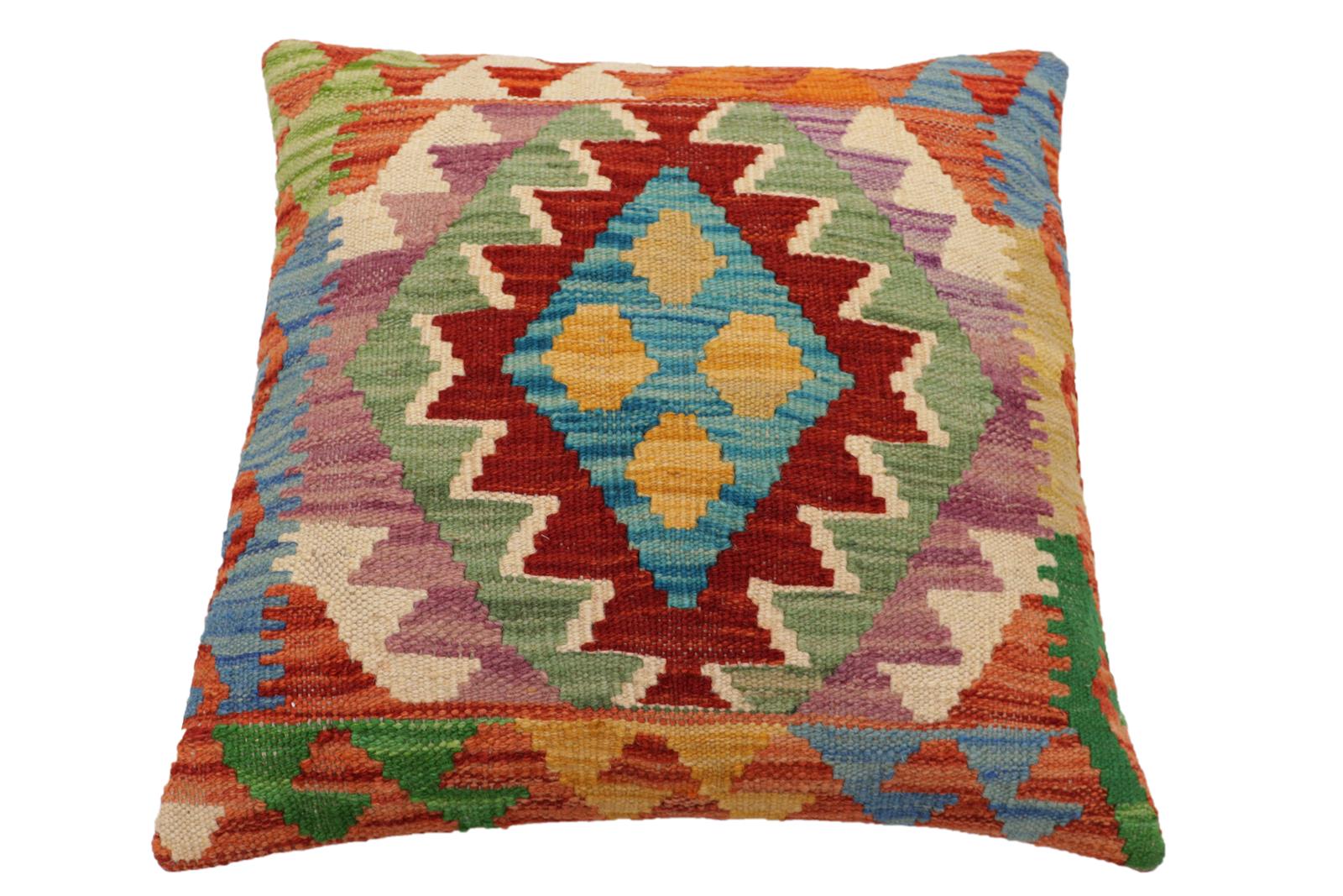 handmade Traditional Pillow Rust Blue Hand-Woven SQUARE 100% WOOL Hand woven turkish pillow2' x 2'