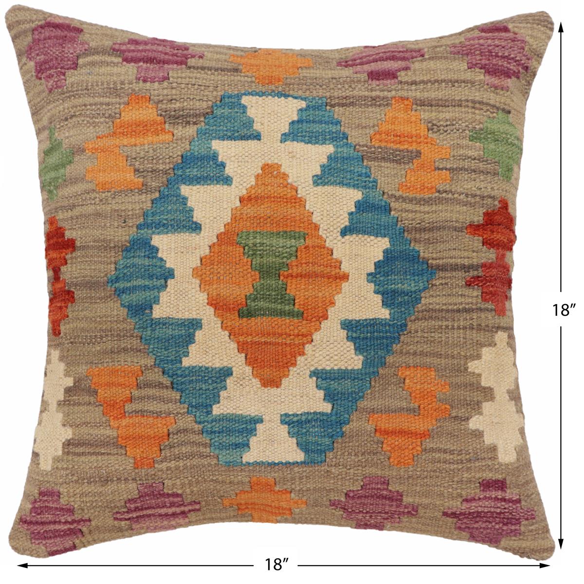 handmade Traditional Pillow Blue Rust Hand-Woven SQUARE 100% WOOL Hand woven turkish pillow2' x 2'