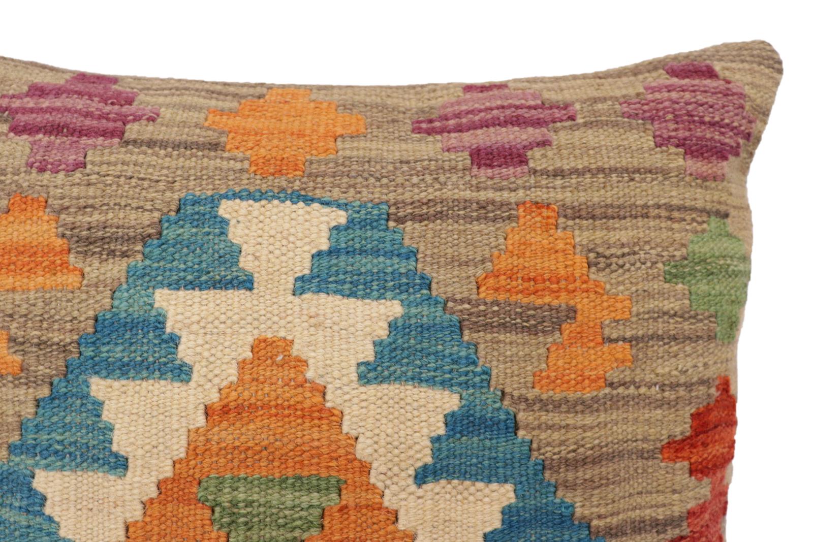 handmade Traditional Pillow Blue Rust Hand-Woven SQUARE 100% WOOL Hand woven turkish pillow2' x 2'
