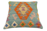 handmade Traditional Pillow Blue Rust Hand-Woven SQUARE 100% WOOL Hand woven turkish pillow2' x 2'