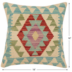 handmade Traditional Pillow Beige Blue Hand-Woven SQUARE 100% WOOL Hand woven turkish pillow2' x 2'