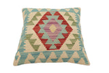 handmade Traditional Pillow Beige Blue Hand-Woven SQUARE 100% WOOL Hand woven turkish pillow2' x 2'