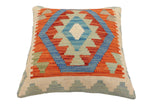 handmade Traditional Pillow Rust Blue Hand-Woven SQUARE 100% WOOL Hand woven turkish pillow2' x 2'