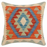 handmade Traditional Pillow Rust Blue Hand-Woven SQUARE 100% WOOL Hand woven turkish pillow2' x 2'