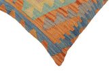 handmade Traditional Pillow Blue Orange Hand-Woven SQUARE 100% WOOL Hand woven turkish pillow2' x 2'