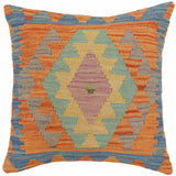 handmade Traditional Pillow Blue Orange Hand-Woven SQUARE 100% WOOL Hand woven turkish pillow2' x 2'
