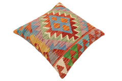 handmade Traditional Pillow Rust Blue Hand-Woven SQUARE 100% WOOL Hand woven turkish pillow2' x 2'