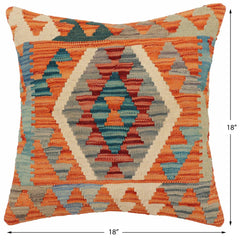 handmade Traditional Pillow Rust Blue Hand-Woven SQUARE 100% WOOL Hand woven turkish pillow2' x 2'