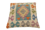 handmade Traditional Pillow Beige Blue Hand-Woven SQUARE 100% WOOL Hand woven turkish pillow2' x 2'
