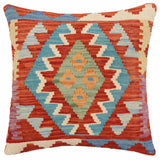 handmade Traditional Pillow Rust Blue Hand-Woven SQUARE 100% WOOL Hand woven turkish pillow2' x 2'