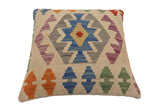 handmade Traditional Pillow Beige Blue Hand-Woven SQUARE 100% WOOL Hand woven turkish pillow2' x 2'