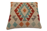handmade Traditional Pillow Beige Rust Hand-Woven SQUARE 100% WOOL Hand woven turkish pillow2' x 2'