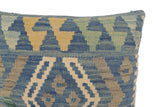 handmade Traditional Pillow Blue Gray Hand-Woven SQUARE 100% WOOL Hand woven turkish pillow2' x 2'