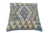 handmade Traditional Pillow Blue Gray Hand-Woven SQUARE 100% WOOL Hand woven turkish pillow2' x 2'