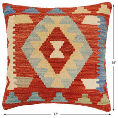 handmade Traditional Pillow Rust Blue Hand-Woven SQUARE 100% WOOL  Hand woven turkish pillow  2 x 2