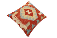 handmade Traditional Pillow Rust Blue Hand-Woven SQUARE 100% WOOL  Hand woven turkish pillow  2 x 2